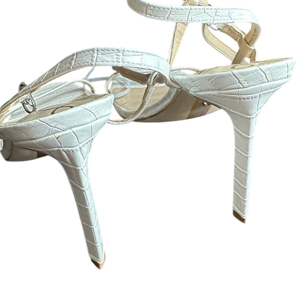 NEW Sam Edelman Doran White Embossed Heels | Strappy Stiletto Sandals | Size 9 - Picture 6 of 6